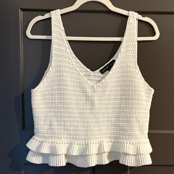 Almost Famous White Knit Ruffle Cropped tank top - Picture 2 of 3